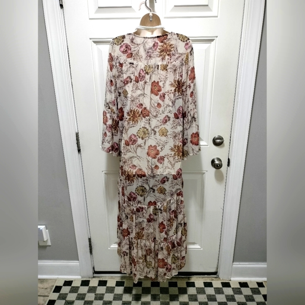 Mossimo Supply Co. Floral Long Sleeve Dress - Size M Cream & Brown - Picture 3 of 7